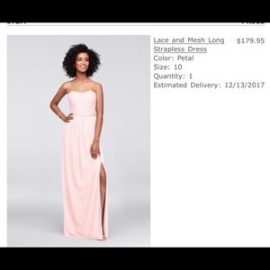 David’s bridal strapless, lace topped maxi dress